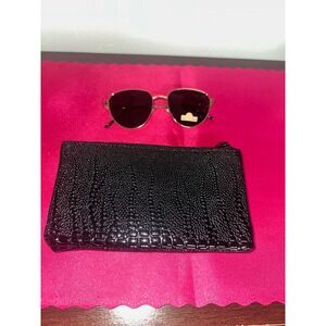 Fashionable Gold Trim Sunglasses with Black Croc‎ Embossed Pouch for Women